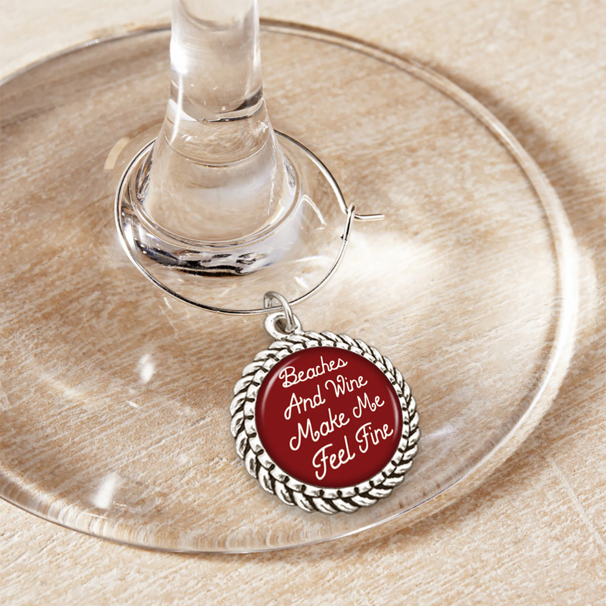 Beaches And Wine Make Me Feel Fine Wine Glass Charm