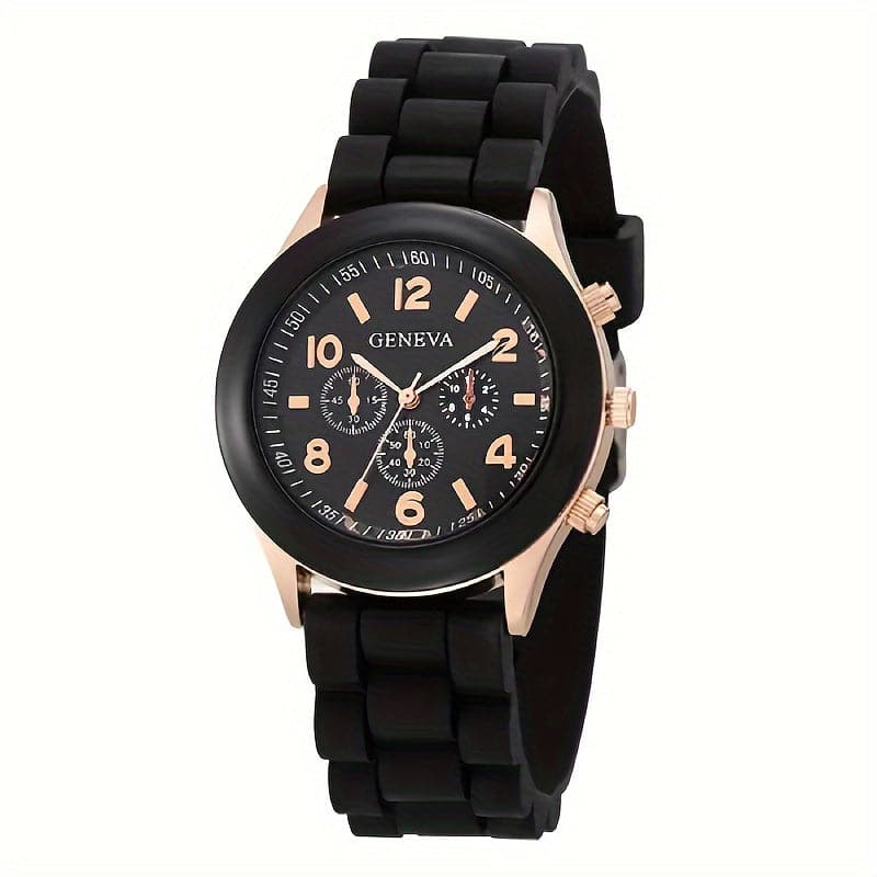 Stylish Round Quartz Watch with Triple Dial & Silicone Band – Unisex Sports Wristwatch