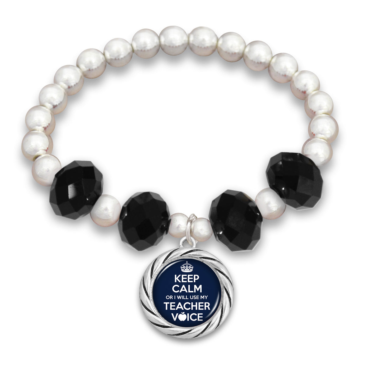 "Keep Calm Or I Will Use My Teacher Voice"  Beaded Stretch Bracelet