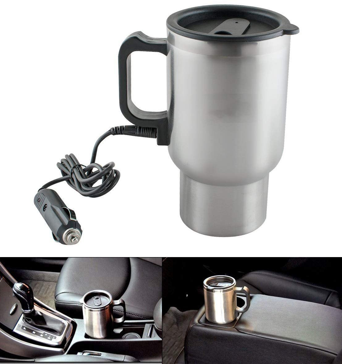 '-12V Car Charging Electric Kettle Mug (Silver)