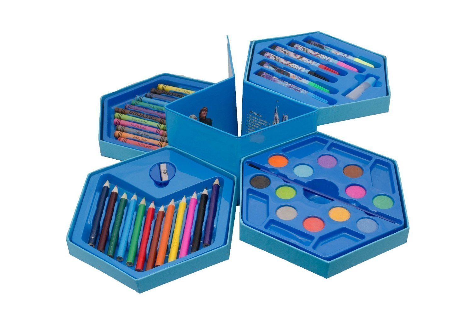 46 Pcs Plastic Art Colour Set with Color Pencil, Crayons, Oil Pastel and Sketch Pens