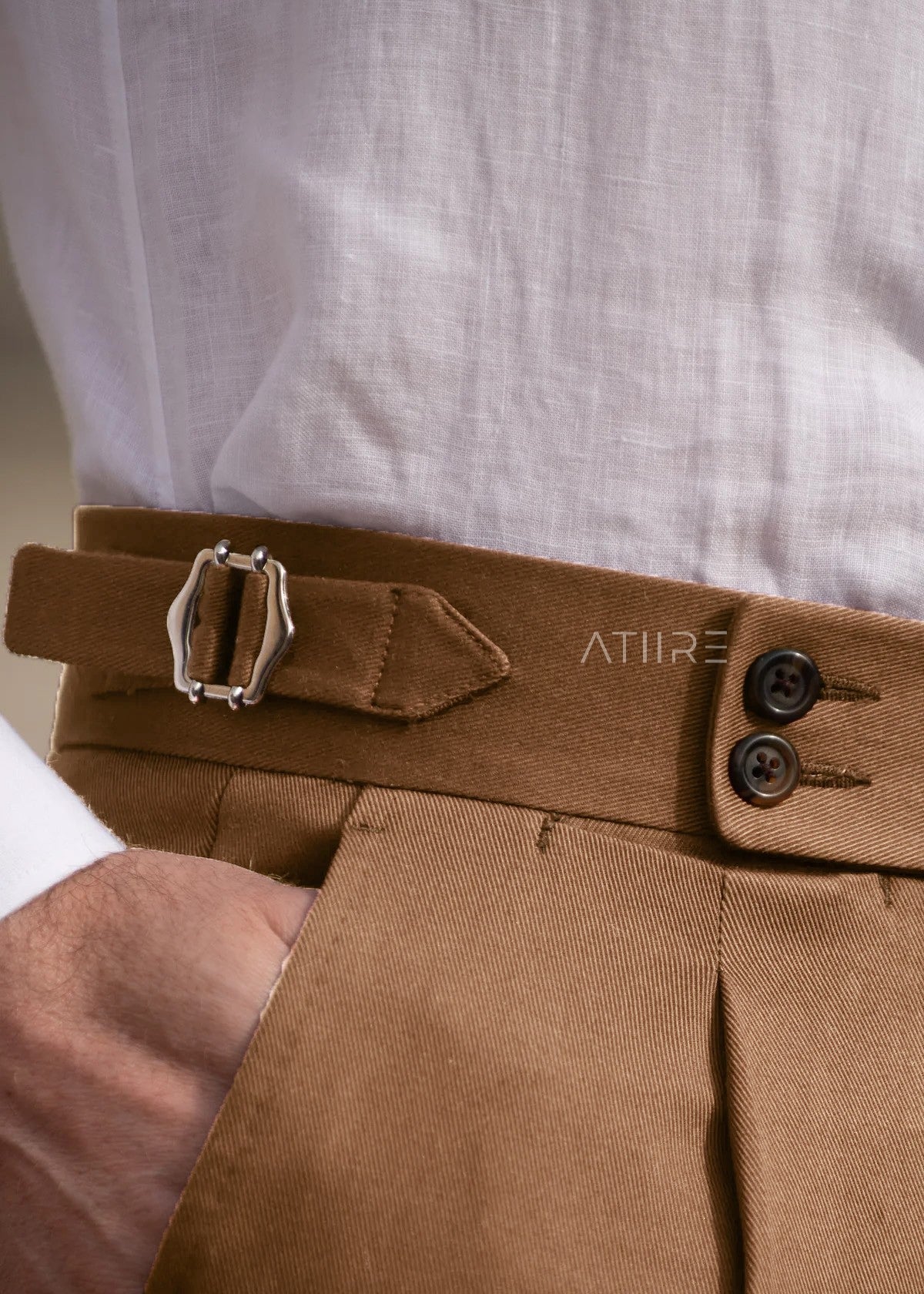 CAMEL SIGNATURE BUTTONED GURKHA PANTS BY ATIIRE