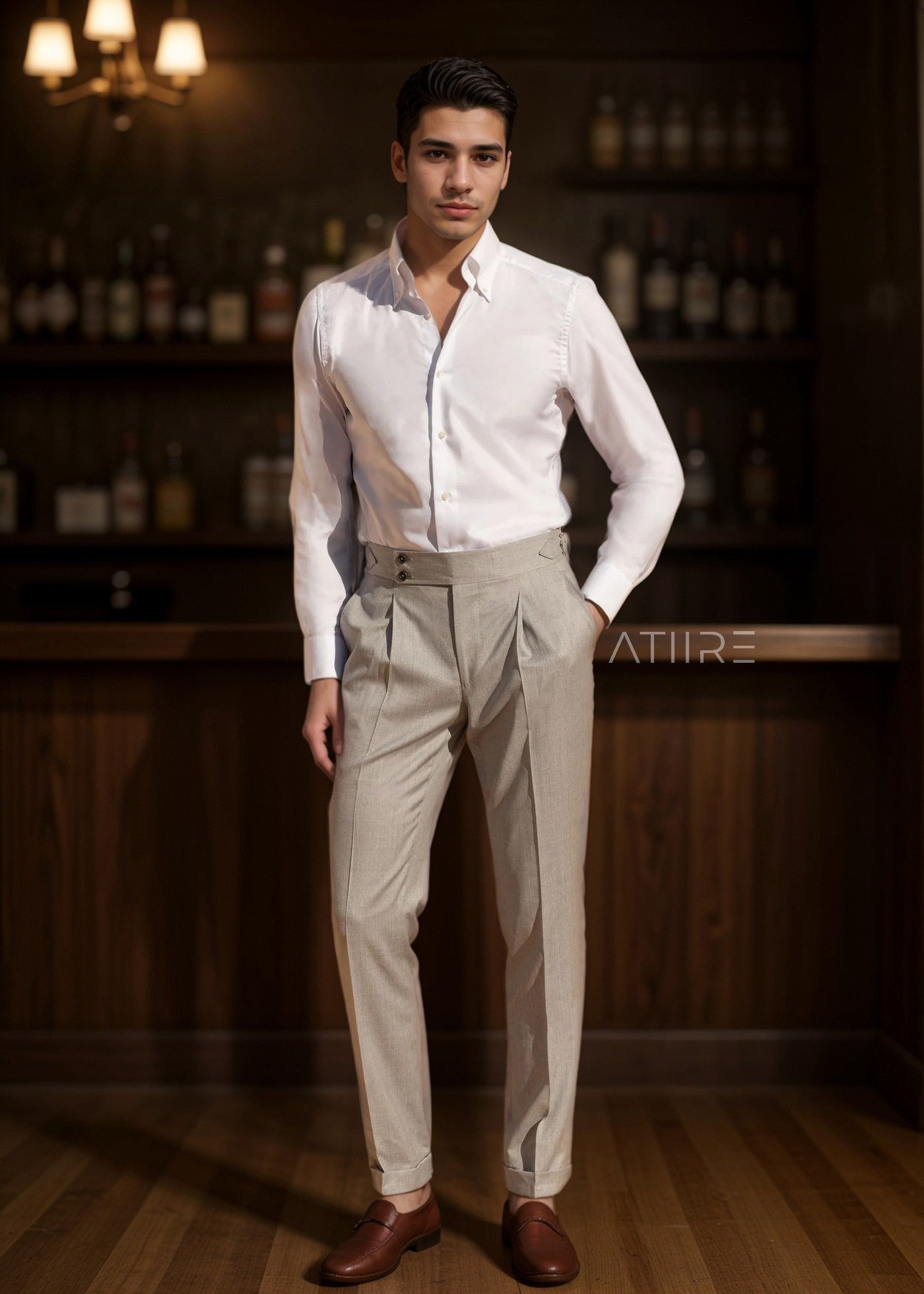 ASH GREY SIGNATURE BUTTONED GURKHA PANTS BY ATIIRE