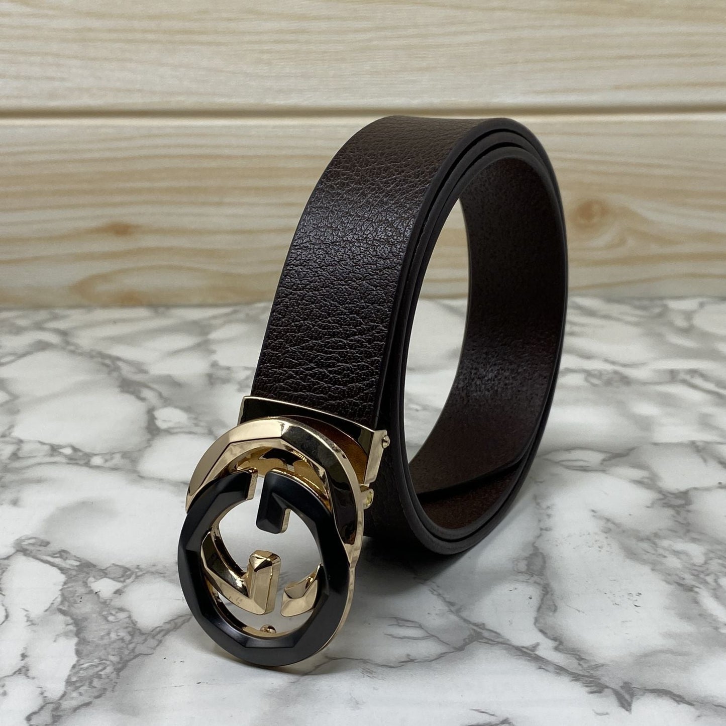 Two Tone Metal Round GG Leather Strap Belt-SunglassesCraft