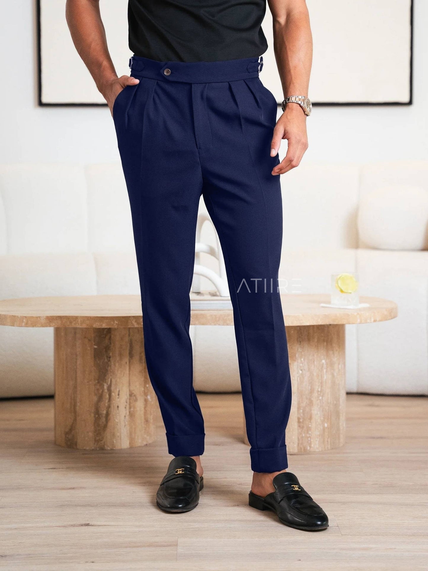 NAVY BLUE SIGNATURE ITALIAN GURKHA PANTS BY ATIIRE