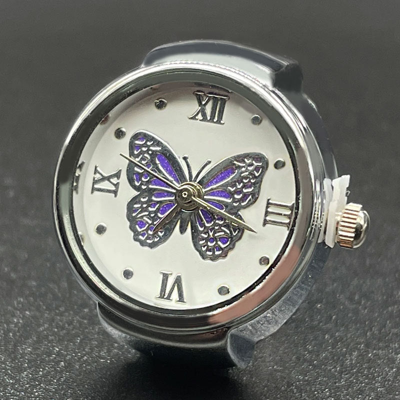Unisex Quartz Butterfly Pattern Ring Watch – Stainless Steel Finger Watch