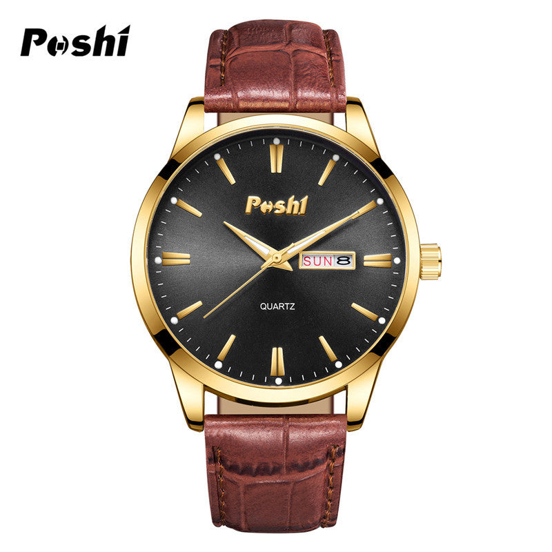 Unisex Fashion Dual Calendar Quartz Watches – Luminous Dial, Leather Strap