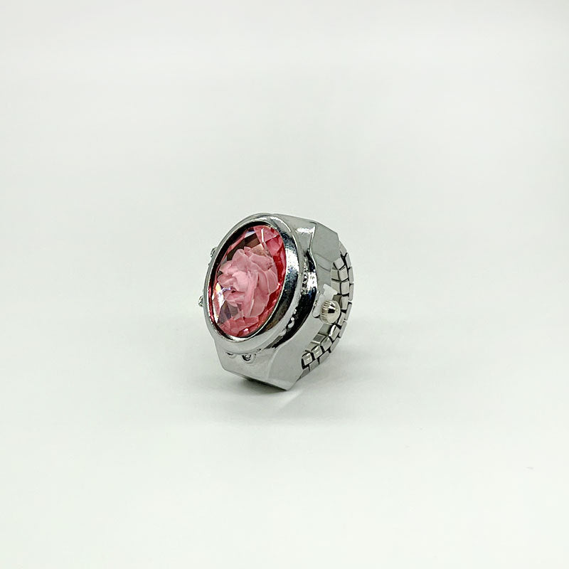 Women's Crystal Cover Ring Watch – Elegant Oval Quartz Finger Watch