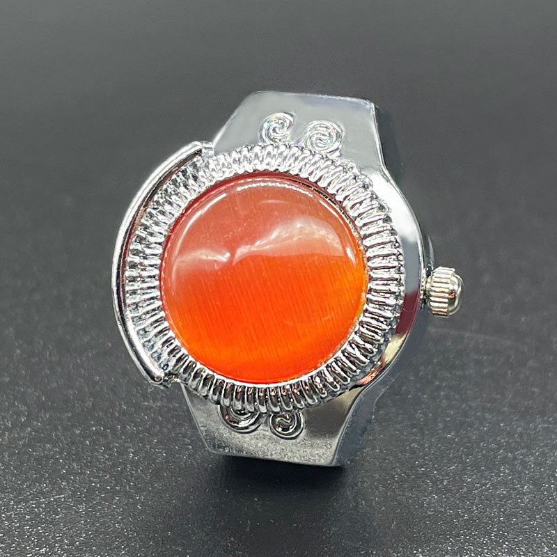 Unisex Cat’s Eye Gemstone Ring Watch – Quartz Round Dial