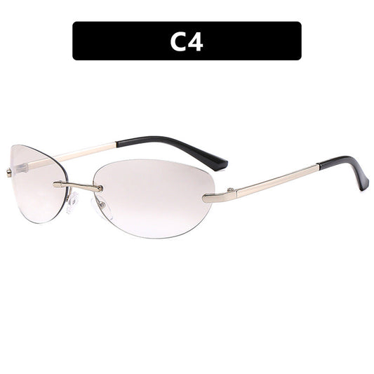 Women's Retro Frameless Oval Sunglasses – Gold Metal Frame