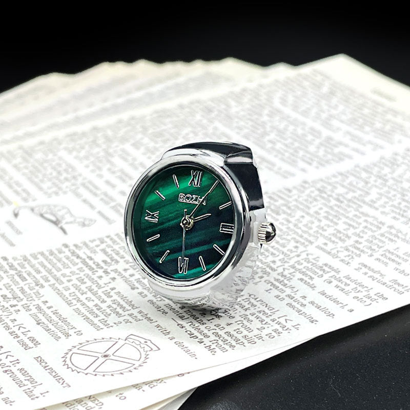 Unisex Green Ring Watch – Quartz Finger Watch with Alloy Case