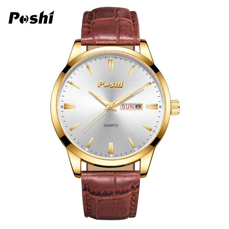 Unisex Fashion Dual Calendar Quartz Watches – Luminous Dial, Leather Strap