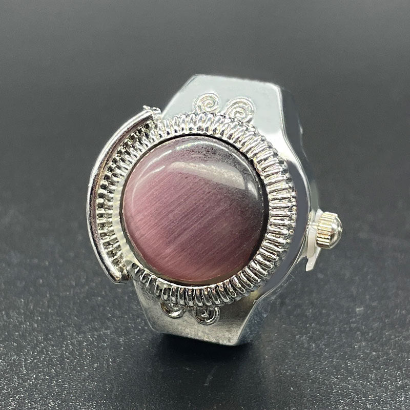 Unisex Cat’s Eye Gemstone Ring Watch – Quartz Round Dial