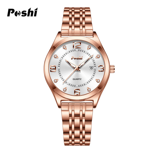 Women's Luminous Dial Quartz Watch – Calendar Timepiece