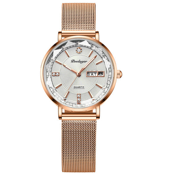 Women's Luminous Quartz Watch with Mesh Strap