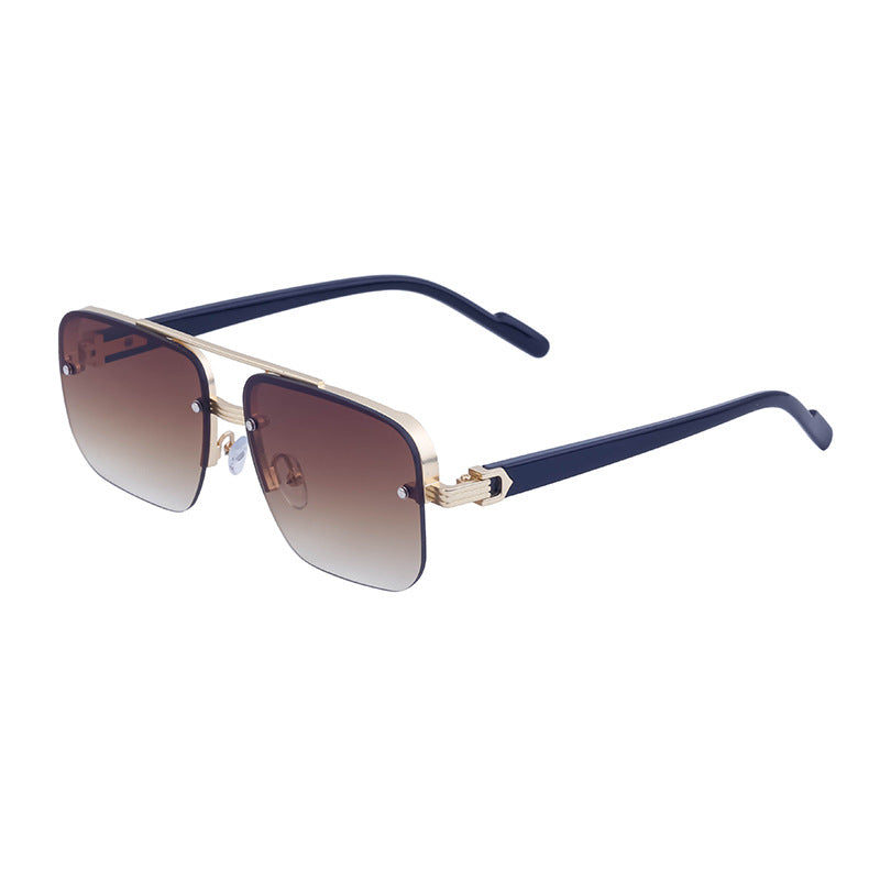 Trendy Half-Frame Cut-Edge Sunglasses – High-End UV Protection Shades