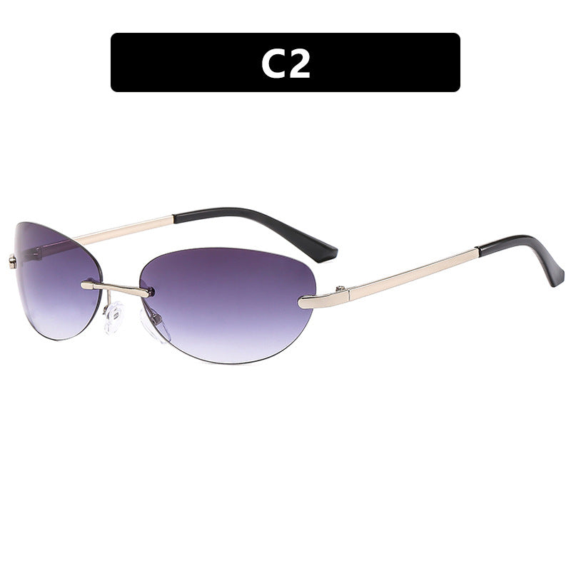 Women's Retro Frameless Oval Sunglasses – Gold Metal Frame