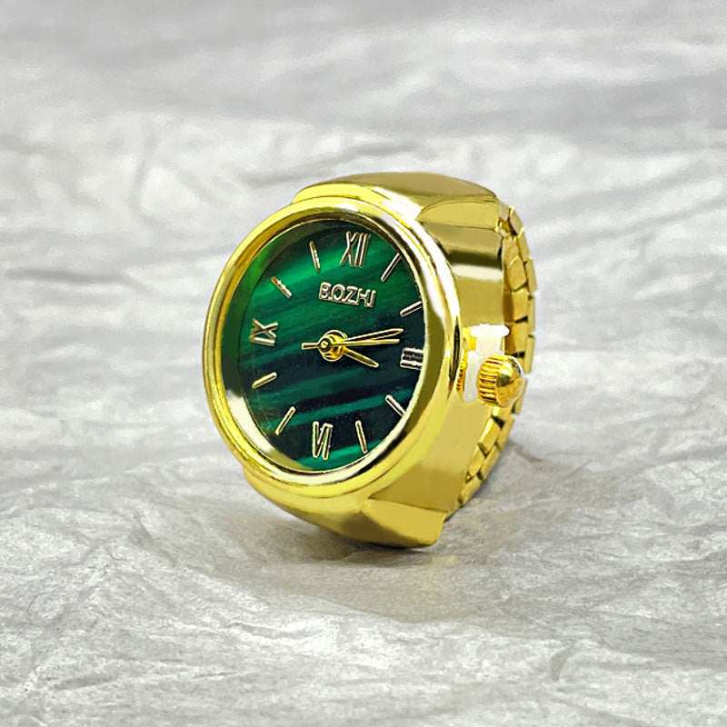 Unisex Green Ring Watch – Quartz Finger Watch with Alloy Case