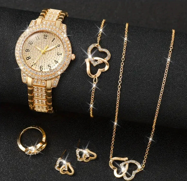 Luxury Full-Diamond Steel Quartz Watch – Roman Numerals, Hip-Hop Style Bracelet Set