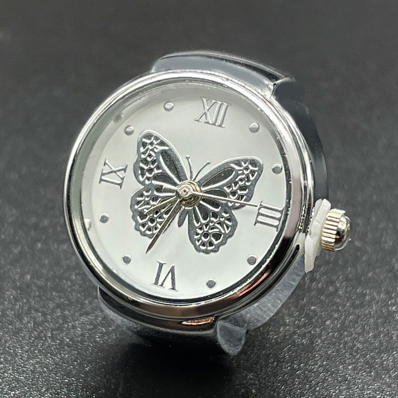Unisex Quartz Butterfly Pattern Ring Watch – Stainless Steel Finger Watch