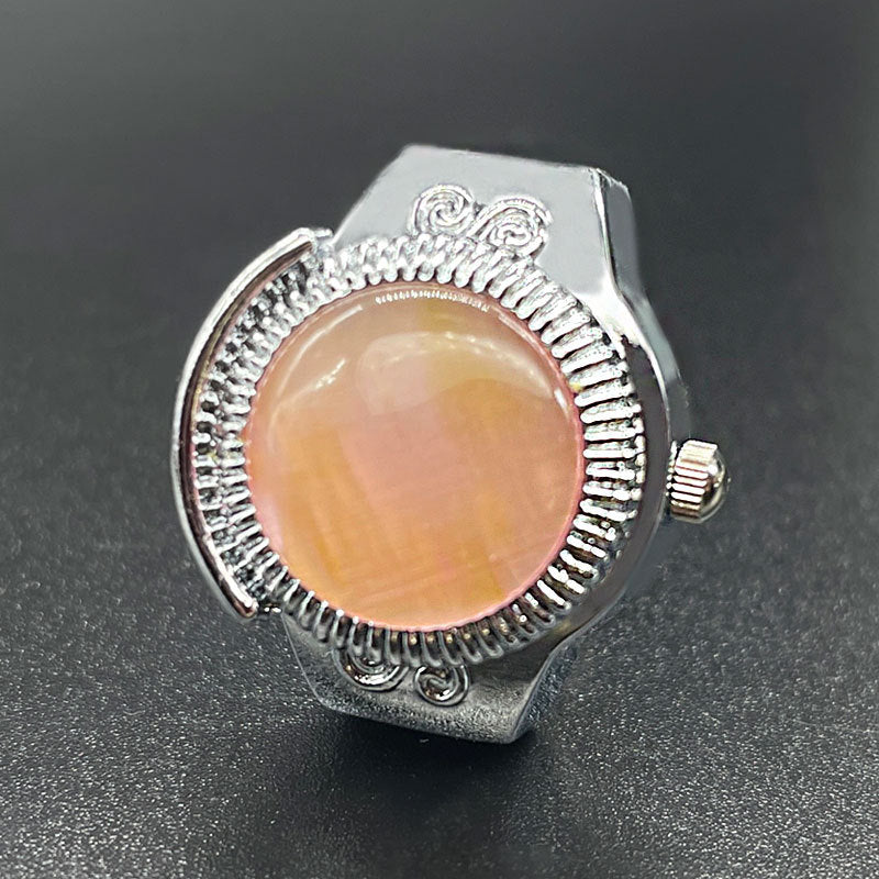 Unisex Cat’s Eye Gemstone Ring Watch – Quartz Round Dial