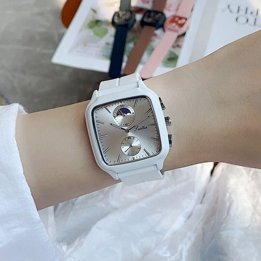 Shigaodi square silicone watch women's watch fashion trend high-end leisure sports Korean version ladies student watch