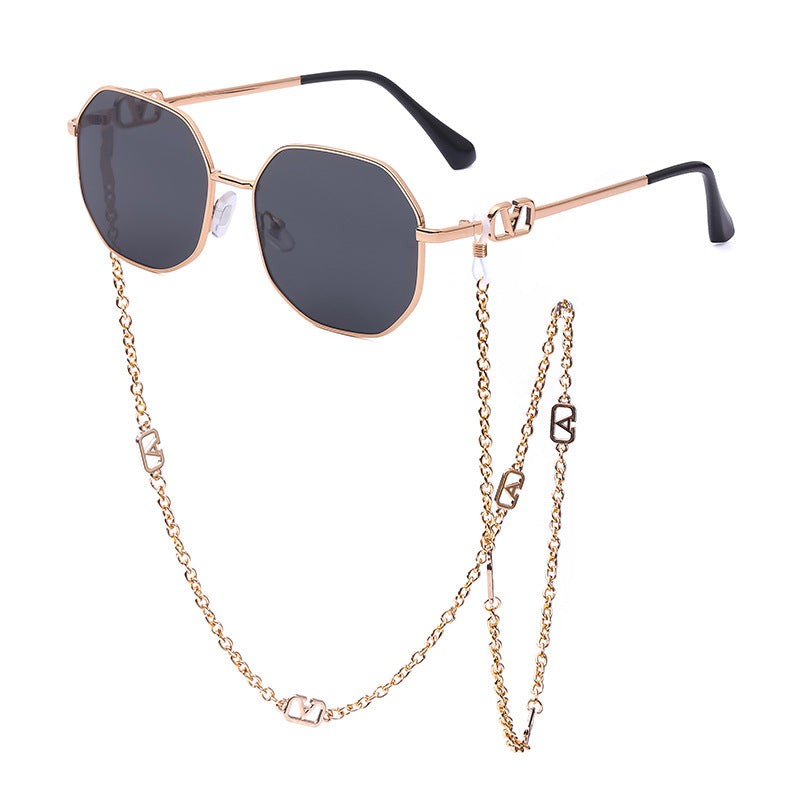 Trendy Women’s Sunglasses with Chain – Stylish Full-Frame Polygonal Shades