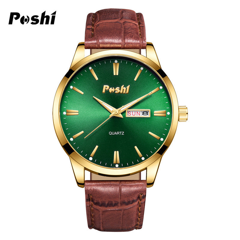 Unisex Fashion Dual Calendar Quartz Watches – Luminous Dial, Leather Strap