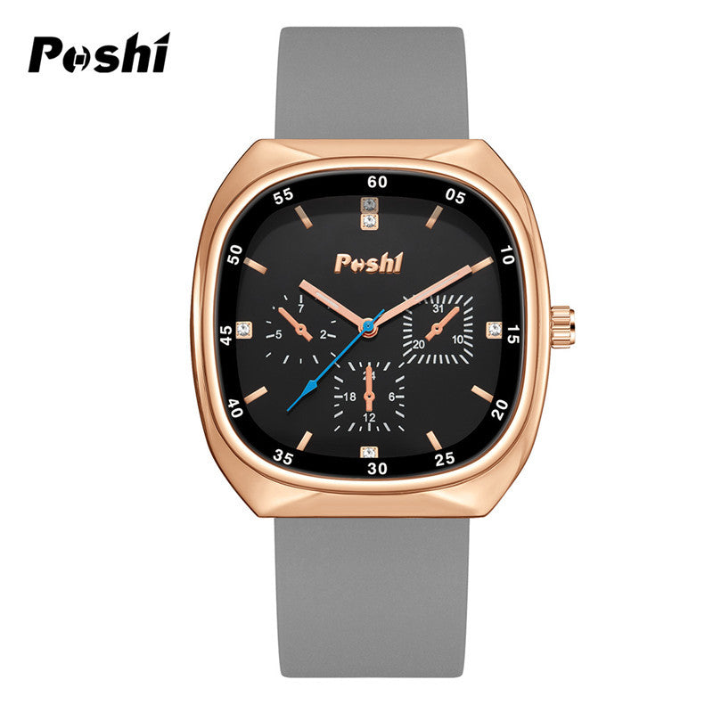 Unisex Casual Style Square Quartz Watch – Silicone Strap, 24-Hour Display