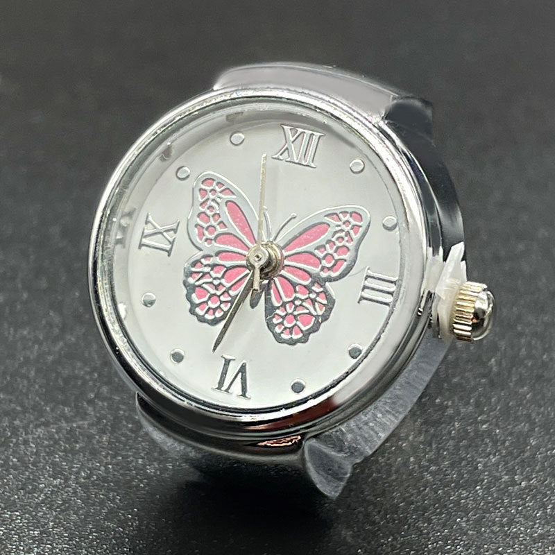 Unisex Quartz Butterfly Pattern Ring Watch – Stainless Steel Finger Watch