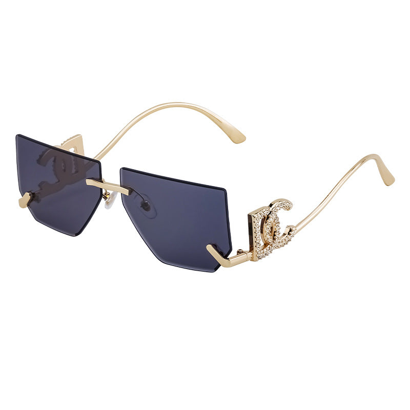 Trendy Frameless Sunglasses for Women – Stylish Geometric Temples & UV Protection