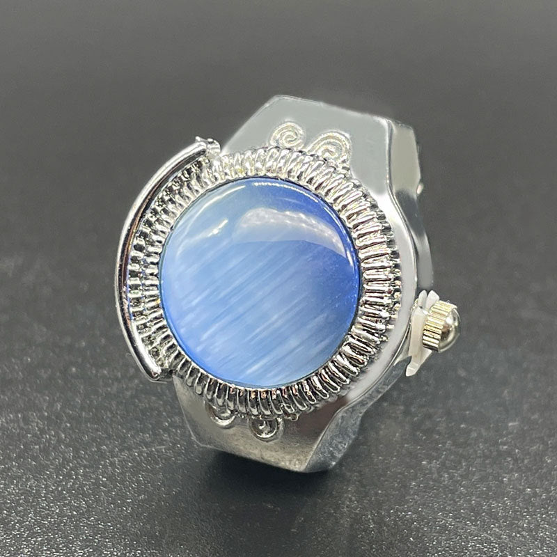 Unisex Cat’s Eye Gemstone Ring Watch – Quartz Round Dial