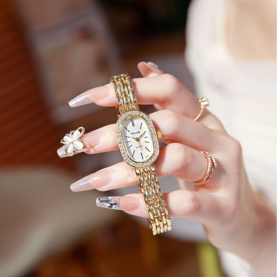 Women's Luxury Oval Diamond Watch – Elegant Quartz Timepiece