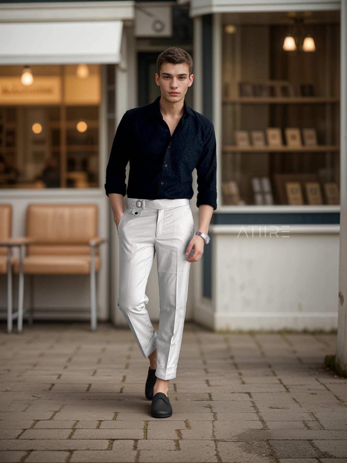 WHITE SINGLE PLEATED BUCKLE GURKHA PANTS BY ATIIRE