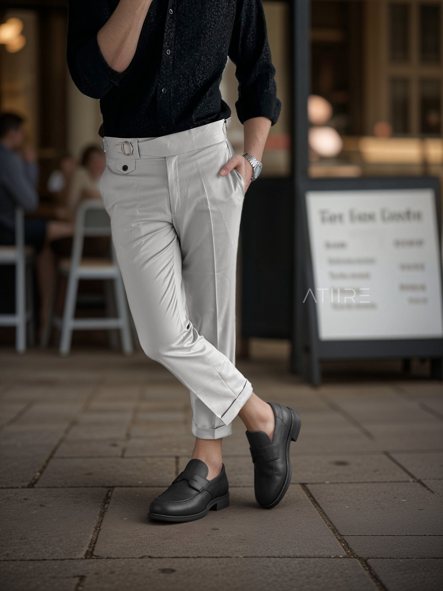 WHITE SINGLE PLEATED BUCKLE GURKHA PANTS BY ATIIRE