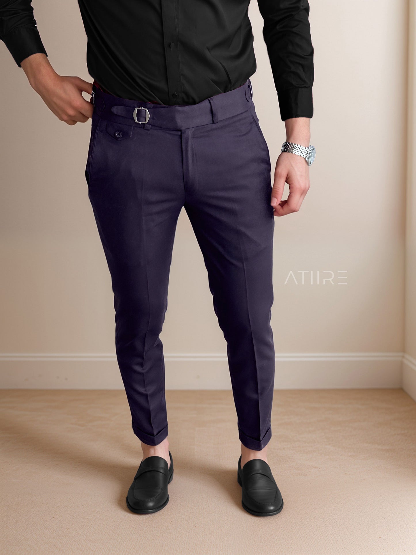 VIOLET SINGLE PLEATED BUCKLE GURKHA PANTS BY ATIIRE