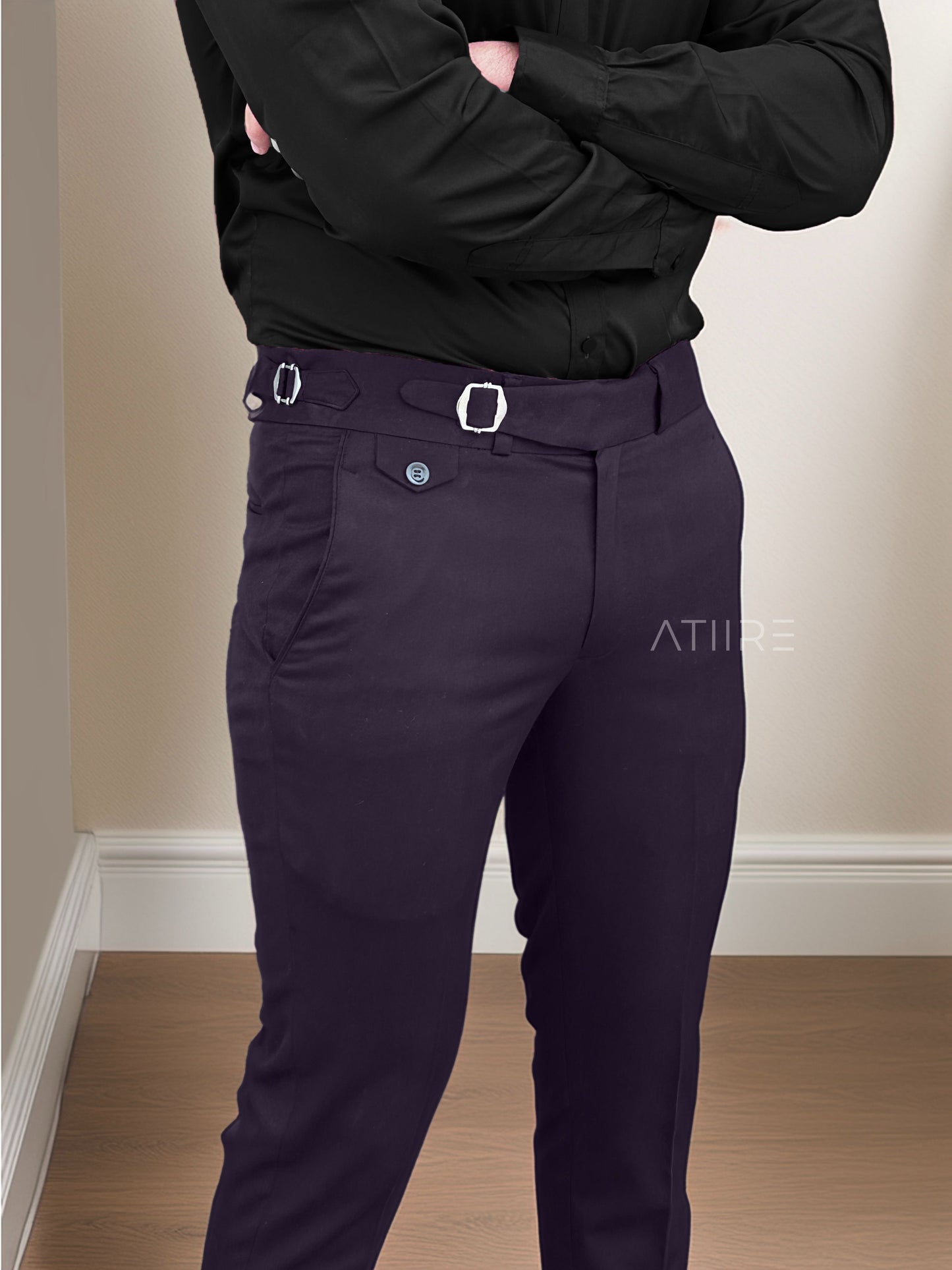 VIOLET SINGLE PLEATED BUCKLE GURKHA PANTS BY ATIIRE