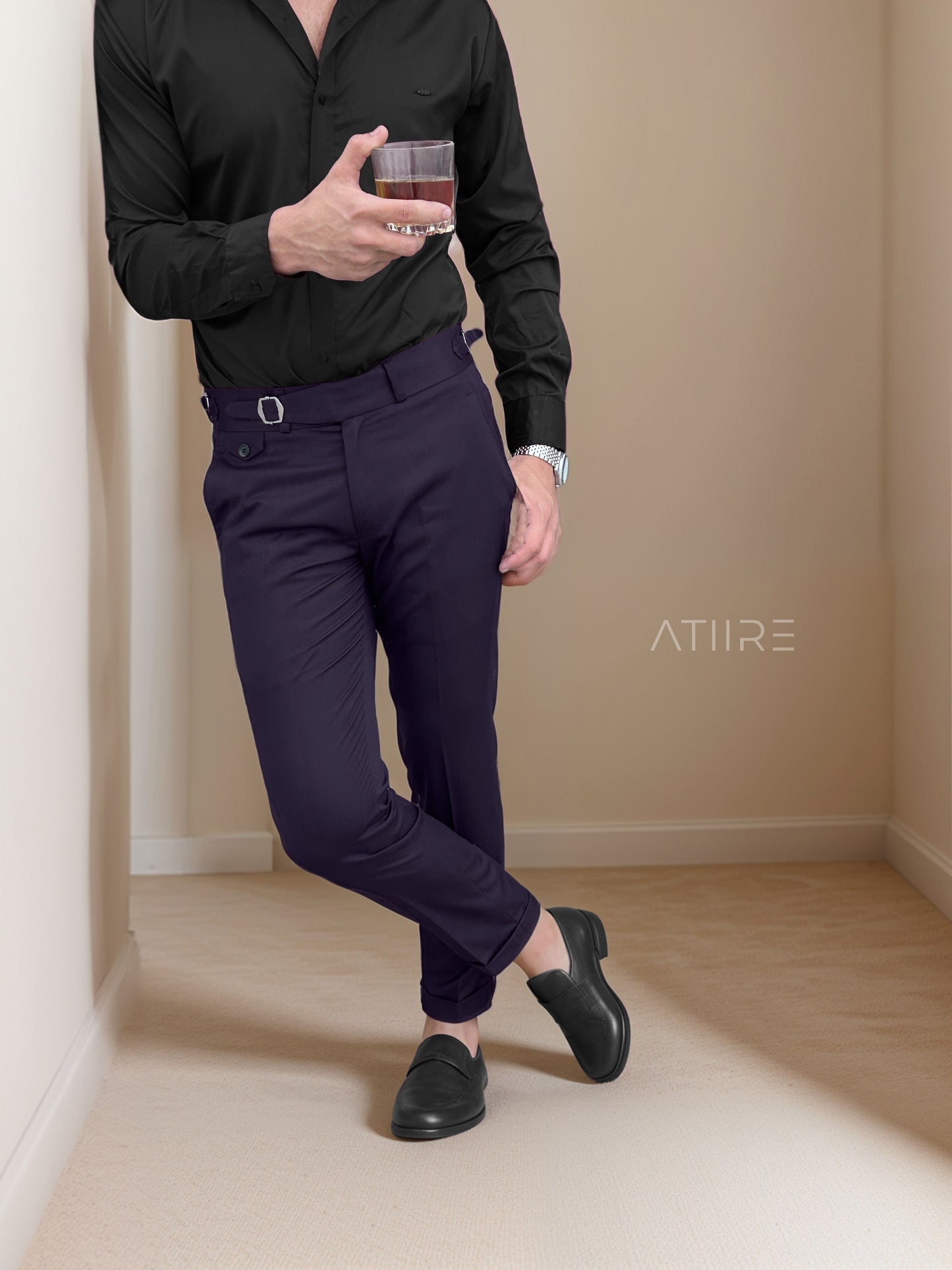 VIOLET SINGLE PLEATED BUCKLE GURKHA PANTS BY ATIIRE