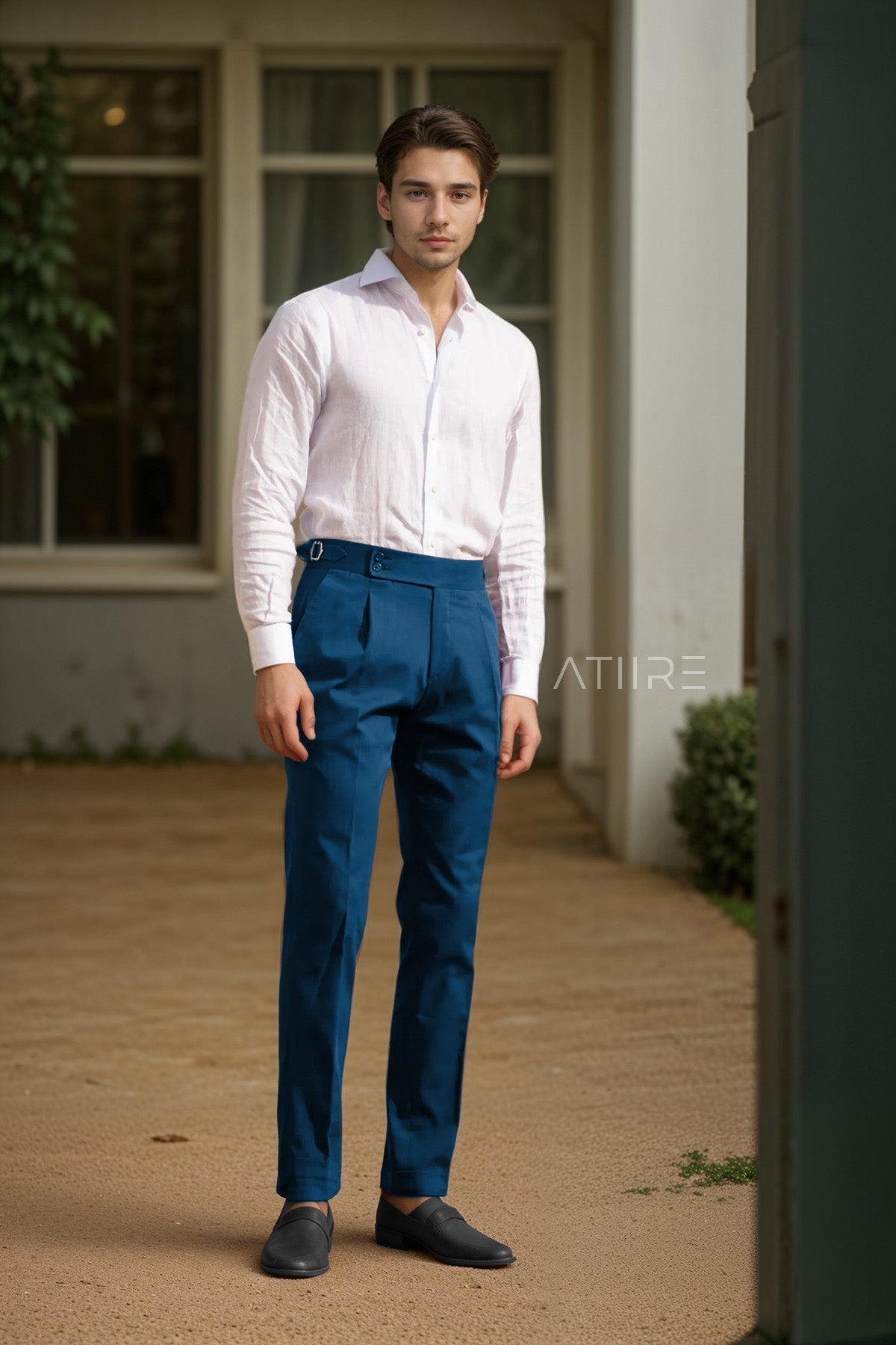TEAL BLUE SIGNATURE BUTTONED GURKHA PANTS BY ATIIRE
