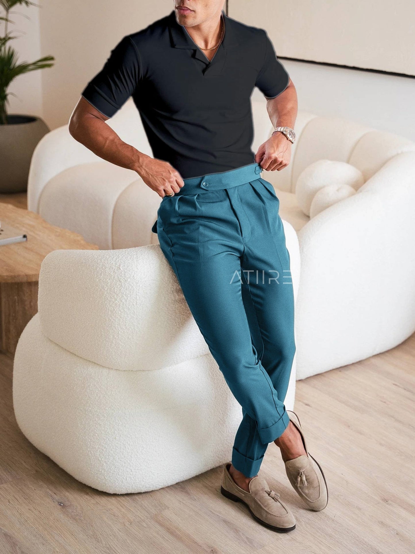 TEAL BLUE SIGNATURE ITALIAN GURKHA PANTS BY ATIIRE