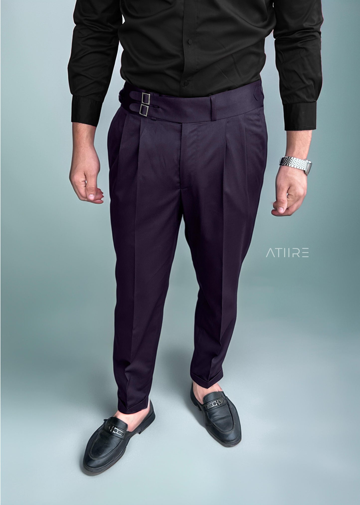 VIOLET DOUBLE PLEATED BUCKLE GURKHA PANTS BY ATIIRE