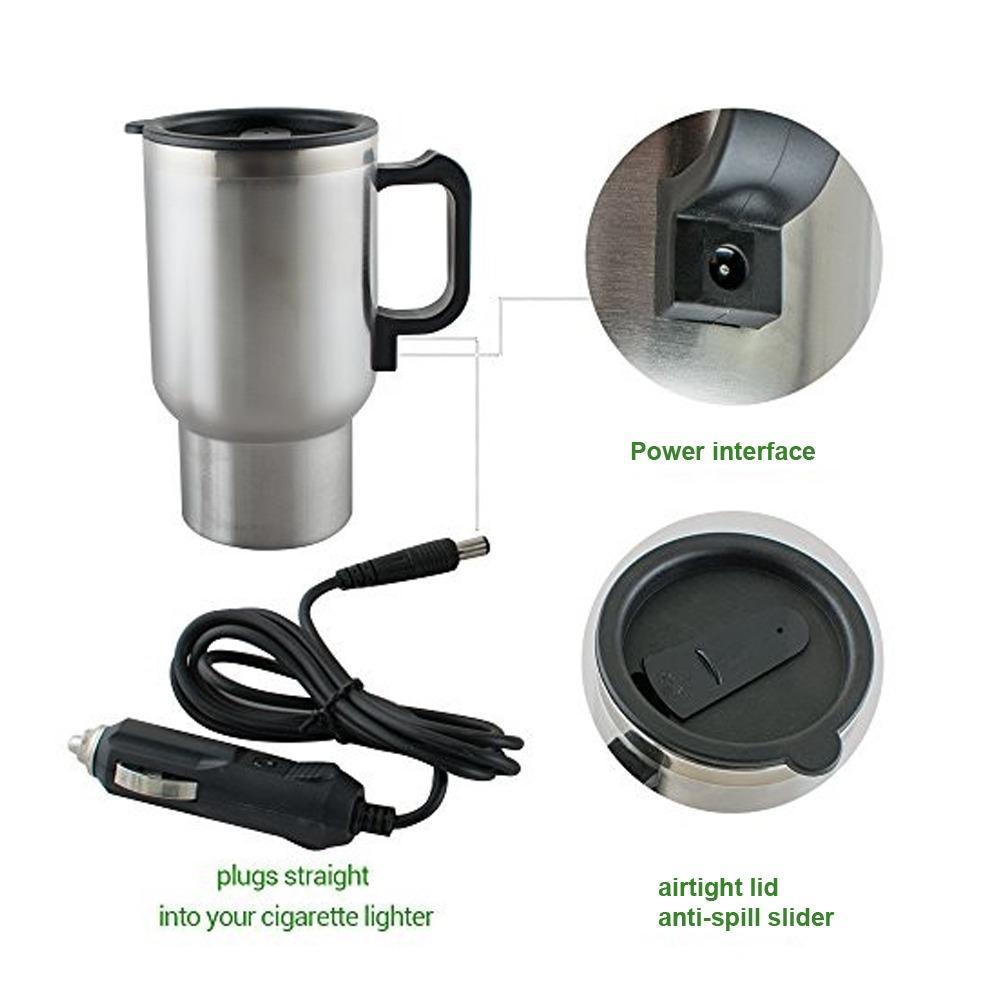 '-12V Car Charging Electric Kettle Mug (Silver)