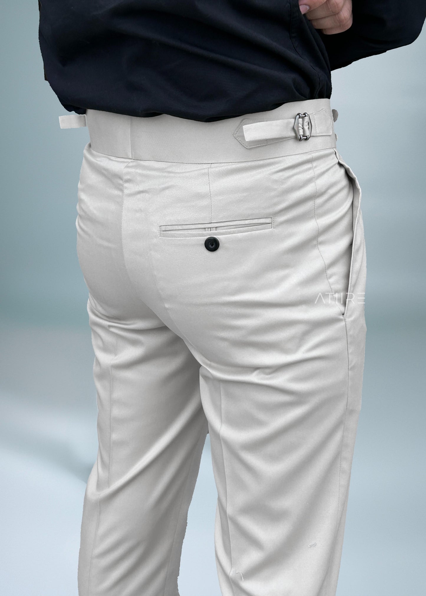 WHITE DOUBLE PLEATED BUCKLE GURKHA PANTS BY ATIIRE