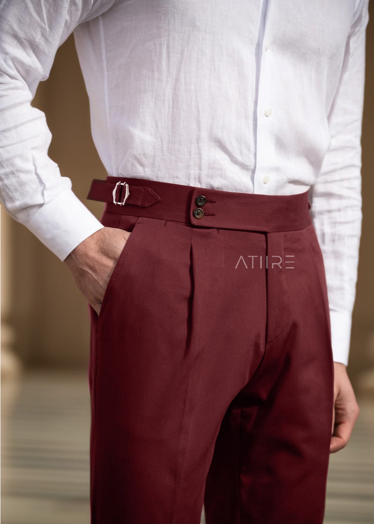 WINE SIGNATURE BUTTONED GURKHA PANTS BY ATIIRE