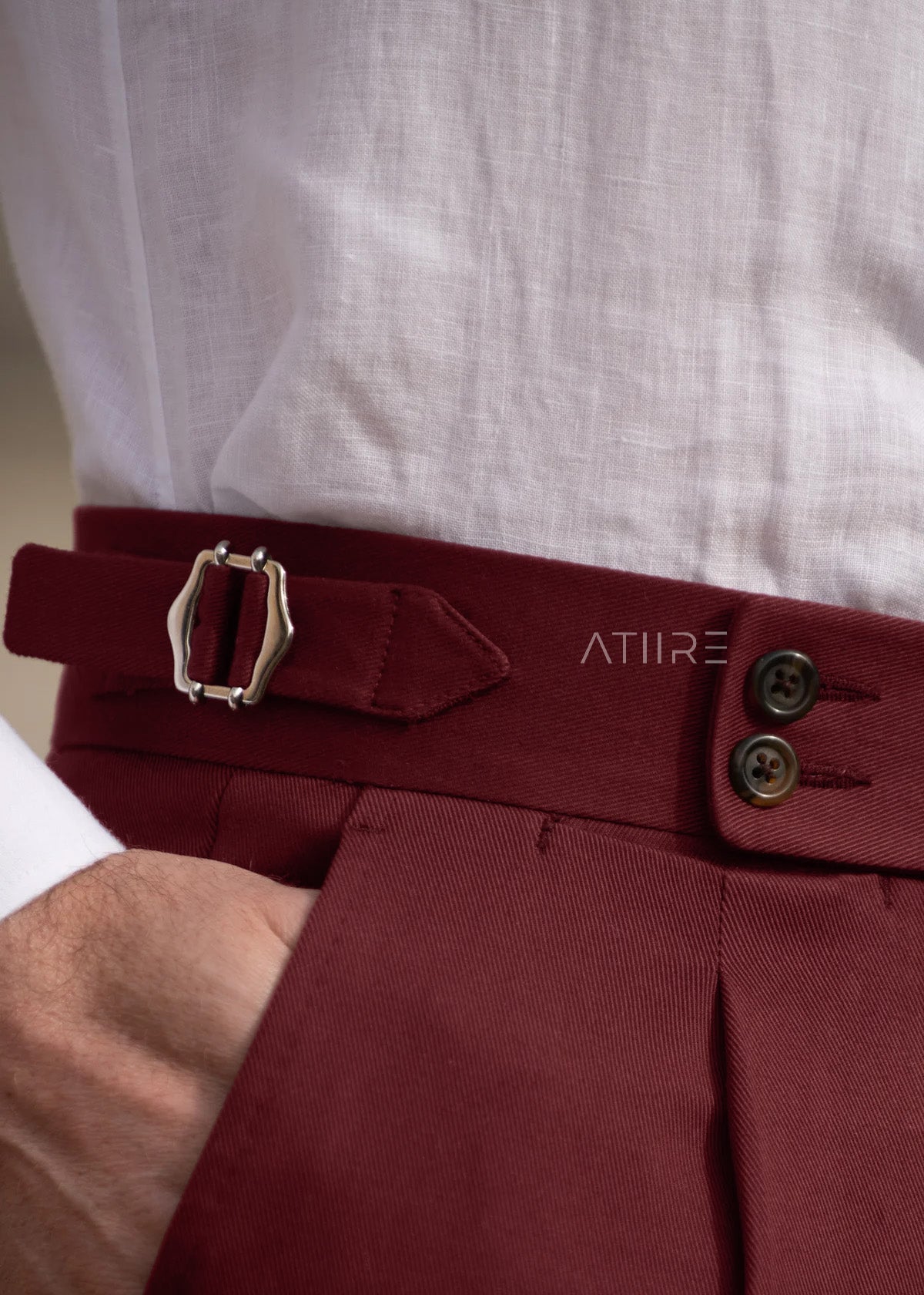 WINE SIGNATURE BUTTONED GURKHA PANTS BY ATIIRE
