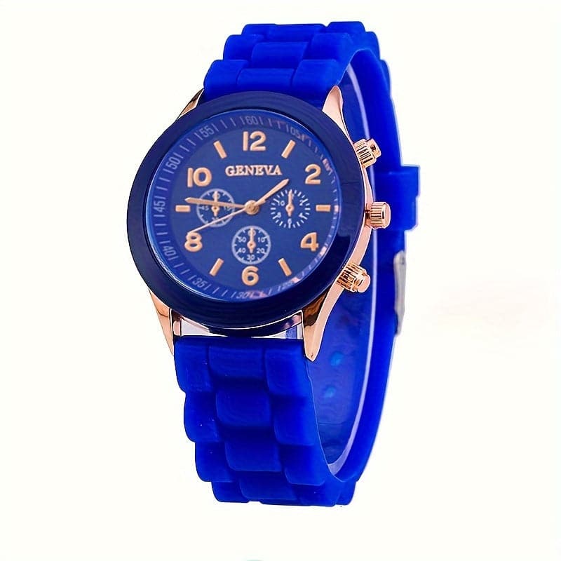 Stylish Round Quartz Watch with Triple Dial & Silicone Band – Unisex Sports Wristwatch