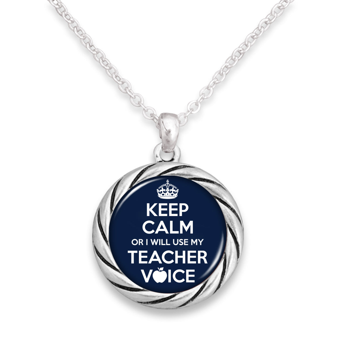 "Keep Calm Or I Will Use My Teacher Voice" Round Twisted Rope Necklace