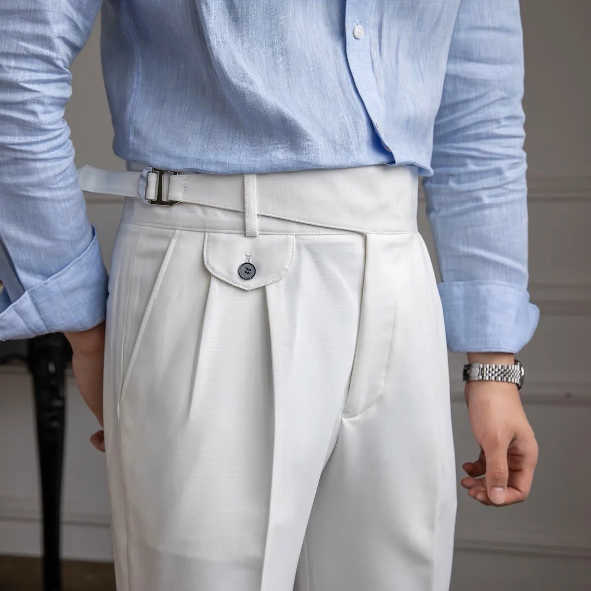 WHITE CLASSIC SIDE BUCKLE GURKHA PANTS BY ATIIRE