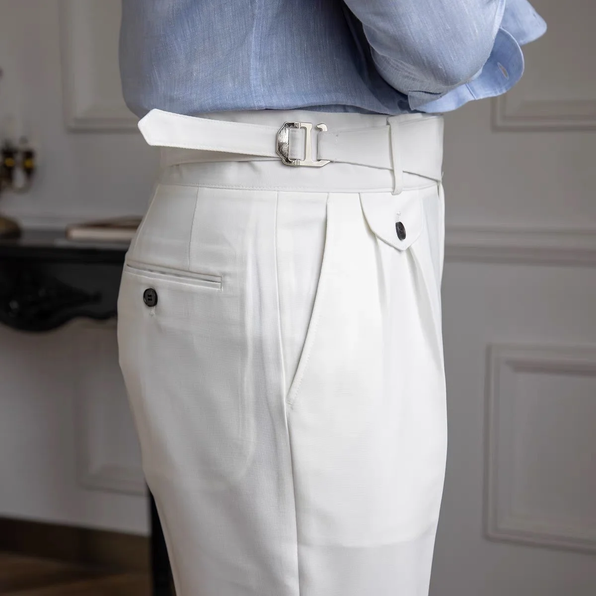 WHITE CLASSIC SIDE BUCKLE GURKHA PANTS BY ATIIRE