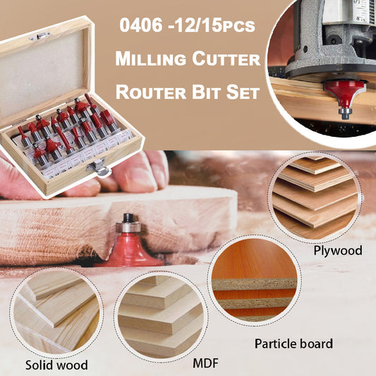 '-12/15pcs Milling Cutter Router Bit Set